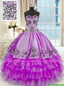 Extravagant Floor Length Purple Sweet 16 Dress Organza and Taffeta Sleeveless Spring and Summer and Fall and Winter Beading and Embroidery and Ruffled Layers