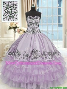 High Class Lavender Sweetheart Neckline Beading and Embroidery and Ruffled Layers 15th Birthday Dress Sleeveless Lace Up