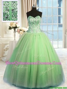 Customized Sleeveless Organza Floor Length Lace Up Quinceanera Gowns inGreen withBeading and Ruching