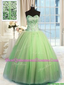 Attractive Yellow Green Sleeveless Floor Length Beading and Ruching Lace Up Quinceanera Gown