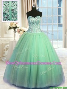 Super Turquoise Organza Lace Up Sweet 16 Quinceanera Dress Sleeveless Floor Length Beading and Ruching