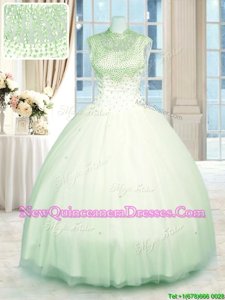 Fashionable Green Ball Gowns Beading Sweet 16 Quinceanera Dress Zipper Tulle Sleeveless Floor Length