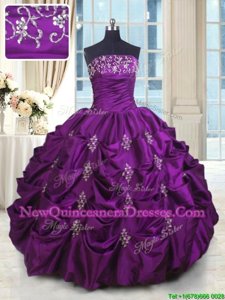 Customized Spring and Summer and Fall and Winter Taffeta Sleeveless Floor Length 15th Birthday Dress andBeading and Appliques and Embroidery and Pick Ups