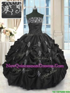Artistic Strapless Sleeveless Taffeta Sweet 16 Quinceanera Dress Beading and Lace and Appliques and Pick Ups Lace Up