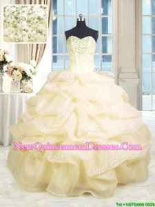 Clearance Beading and Ruffles Quinceanera Dresses Champagne Lace Up Sleeveless Floor Length