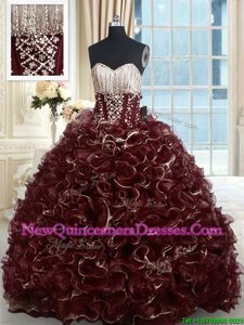 Decent With Train Ball Gowns Sleeveless Brown 15th Birthday Dress Brush Train Lace Up