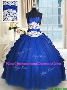 Dazzling Royal Blue Sleeveless Floor Length Beading and Lace and Appliques and Ruffles and Pick Ups Lace Up Ball Gown Prom Dress