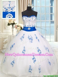 Cute Sleeveless Lace Up Floor Length Appliques and Belt Quinceanera Gown