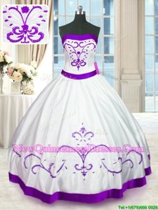 Customized White Lace Up Strapless Beading and Embroidery 15 Quinceanera Dress Satin Sleeveless