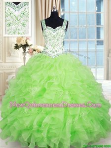 Discount Floor Length Yellow Green Quinceanera Dress Straps Sleeveless Lace Up
