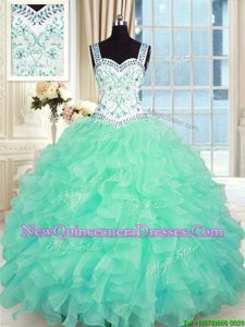 Sophisticated Sweetheart Sleeveless Organza Ball Gown Prom Dress Beading and Appliques and Ruffles Lace Up