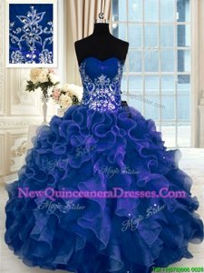 Stunning Sweetheart Sleeveless Organza Quinceanera Dress Beading and Appliques and Ruffles Lace Up