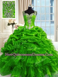 Glorious Green Sleeveless Beading and Ruffles and Pick Ups Floor Length Sweet 16 Quinceanera Dress