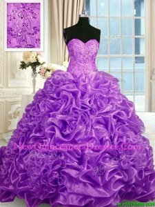 Fashion Sleeveless Sweep Train Lace Up Beading and Pick Ups 15 Quinceanera Dress