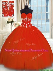 Rust Red Sweetheart Lace Up Appliques 15 Quinceanera Dress Sleeveless
