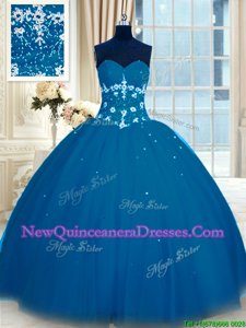On Sale Sleeveless Lace Up Floor Length Appliques Quinceanera Dress