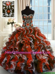 Charming Sleeveless Organza Floor Length Lace Up Sweet 16 Dresses inMulti-color withBeading and Appliques