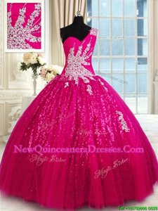 One Shoulder Sleeveless Lace Up Floor Length Appliques Sweet 16 Dress