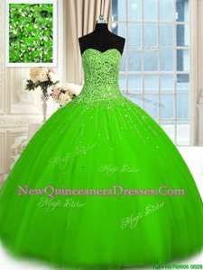 Trendy Spring Green Sleeveless Beading Floor Length Quinceanera Gowns