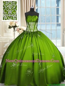 Flirting Sleeveless Floor Length Beading and Appliques and Ruching Lace Up Quinceanera Dress with Spring Green