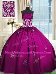 Decent Strapless Sleeveless Lace Up Sweet 16 Dresses Fuchsia Taffeta