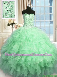 High End Sweetheart Sleeveless Organza Sweet 16 Quinceanera Dress Beading and Ruffles and Sequins Lace Up