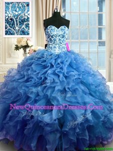 Sumptuous Blue Sweetheart Lace Up Beading and Ruffles Sweet 16 Dresses Sleeveless
