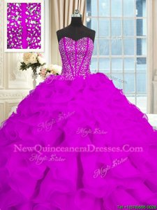 Latest Purple Sweetheart Neckline Beading and Ruffles Quinceanera Dresses Sleeveless Lace Up