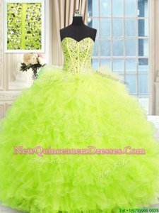 Attractive Strapless Sleeveless Lace Up Sweet 16 Dresses Yellow Green Tulle