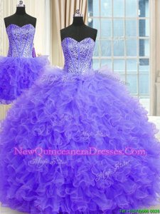 Exquisite Three Piece Floor Length Ball Gowns Sleeveless Lavender 15 Quinceanera Dress Lace Up
