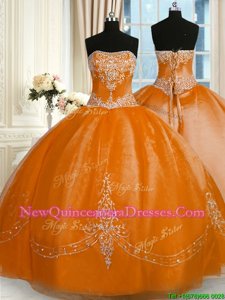 Attractive Spring and Summer and Fall and Winter Organza Sleeveless Floor Length Sweet 16 Dress andBeading and Embroidery