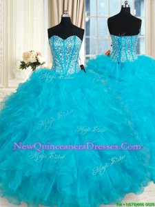 Discount Sweetheart Sleeveless Organza Ball Gown Prom Dress Beading and Ruffles Lace Up