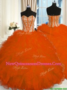 Lovely Orange Sweetheart Neckline Beading and Ruffles Quinceanera Dress Sleeveless Lace Up
