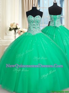 Glorious Sequins Floor Length Ball Gowns Sleeveless Apple Green 15th Birthday Dress Lace Up