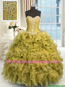 Graceful Olive Green Sleeveless Organza Lace Up Quince Ball Gowns for Military Ball and Sweet 16 and Quinceanera