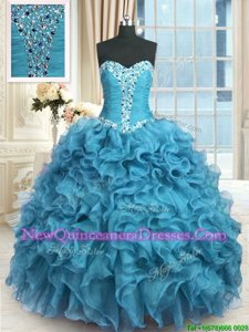 Wonderful Sleeveless Lace Up Floor Length Beading and Ruffles Quince Ball Gowns