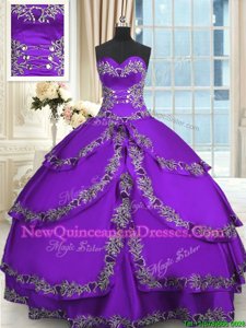Spring and Summer and Fall and Winter Taffeta Sleeveless Floor Length Sweet 16 Quinceanera Dress andBeading and Appliques and Ruffled Layers