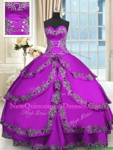 Trendy Purple Sleeveless Floor Length Beading and Embroidery and Ruffled Layers Lace Up Vestidos de Quinceanera