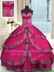 Stylish Sleeveless Floor Length Beading and Embroidery and Ruffled Layers Lace Up Quinceanera Dresses with Fuchsia