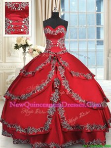 Affordable Ruffled Wine Red Sleeveless Taffeta Lace Up Quinceanera Dresses for Military Ball and Sweet 16 and Quinceanera