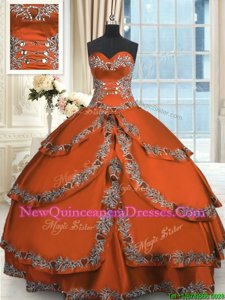 Lovely Beading and Embroidery and Ruffled Layers Vestidos de Quinceanera Rust Red Lace Up Sleeveless Floor Length