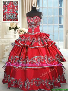 Stunning Red Sweetheart Lace Up Embroidery and Ruffled Layers Ball Gown Prom Dress Sleeveless