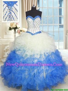 Colorful Floor Length Ball Gowns Sleeveless Blue And White 15 Quinceanera Dress Lace Up