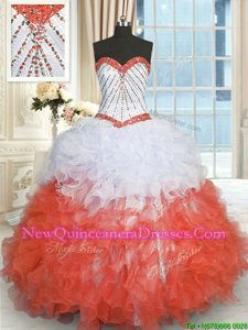 High Class Spring and Summer and Fall and Winter Organza Sleeveless Floor Length Quinceanera Gowns andBeading and Ruffles