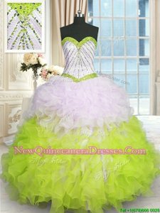 Floor Length Multi-color Sweet 16 Dress Organza Sleeveless Spring and Summer and Fall and Winter Beading and Ruffles