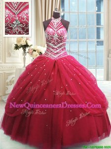 Custom Fit Red Sleeveless Beading Floor Length Sweet 16 Quinceanera Dress