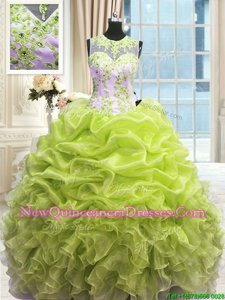 Cute Yellow Green Scoop Zipper Beading and Ruffles Sweet 16 Quinceanera Dress Sleeveless