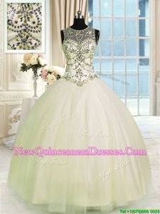 Noble Scoop Beading Quinceanera Gown Champagne Lace Up Sleeveless Floor Length