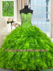 Hot Sale Ball Gowns Sleeveless Spring Green Sweet 16 Quinceanera Dress Brush Train Lace Up