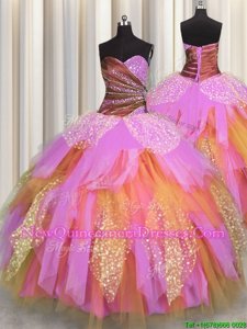 Custom Fit Multi-color 15 Quinceanera Dress Military Ball and Sweet 16 and Quinceanera and For withBeading and Ruching Sweetheart Sleeveless Lace Up